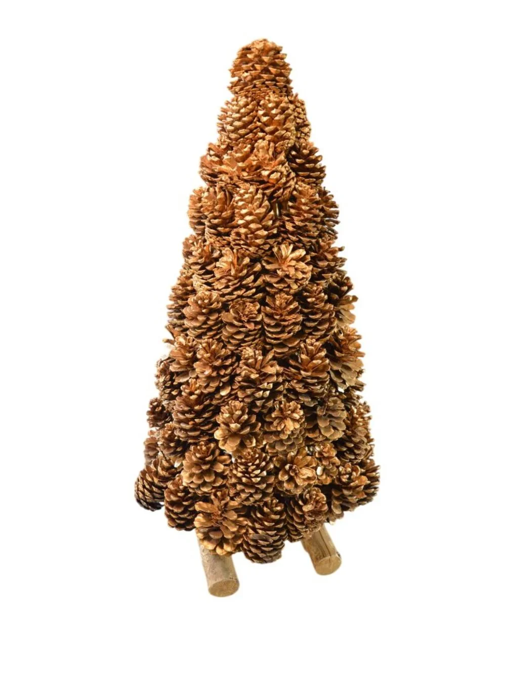 Handmade Golden Real Pinecone Christmas Tree Table Decor 24” Wooden Log Metallic